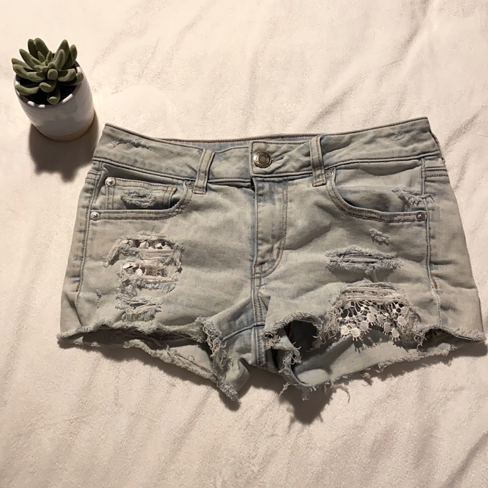 American Eagle Jean Short Shortie Distressed with Lace